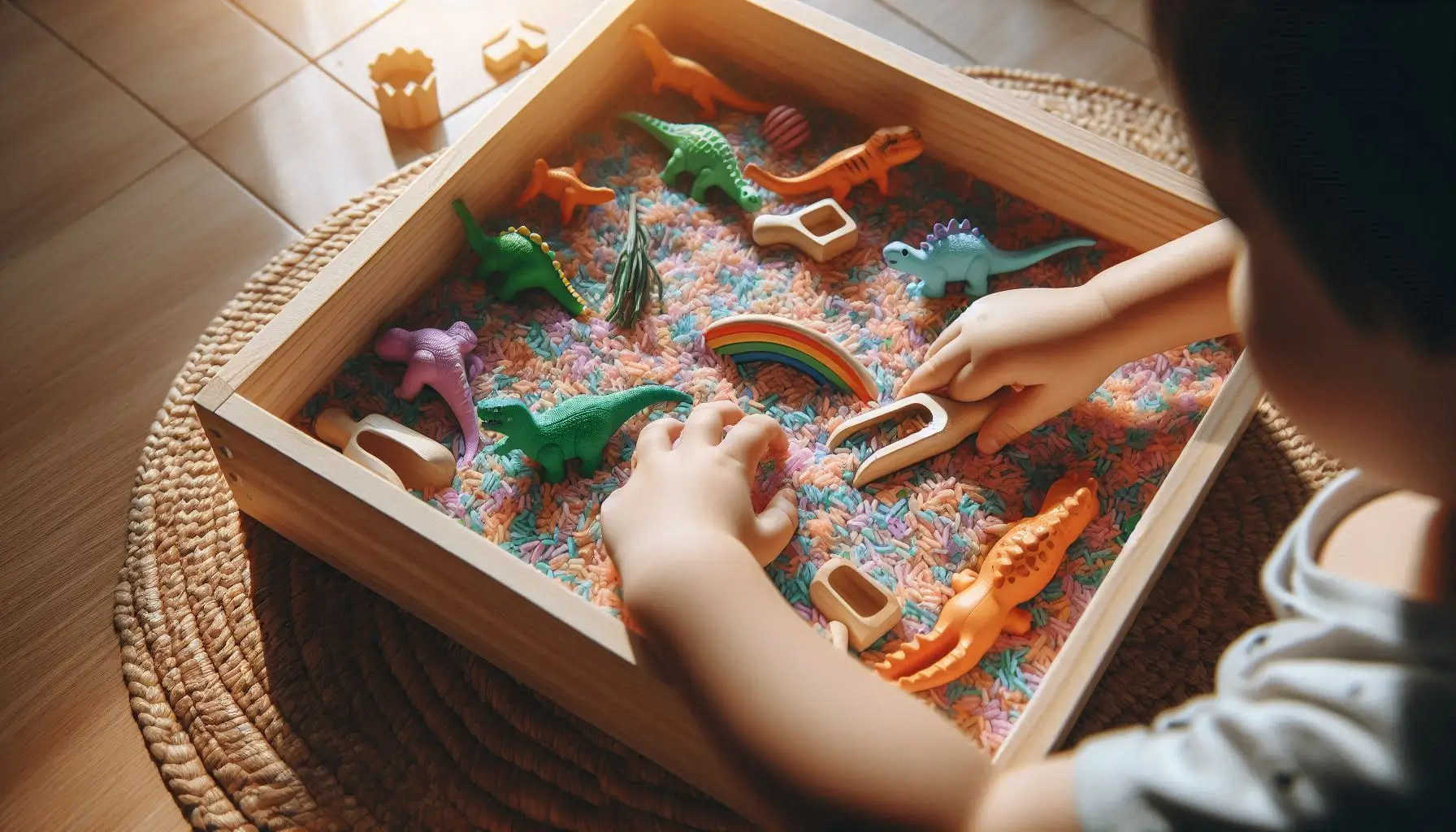 Criança realizando atividade de vida prática Montessori em ambiente organizado